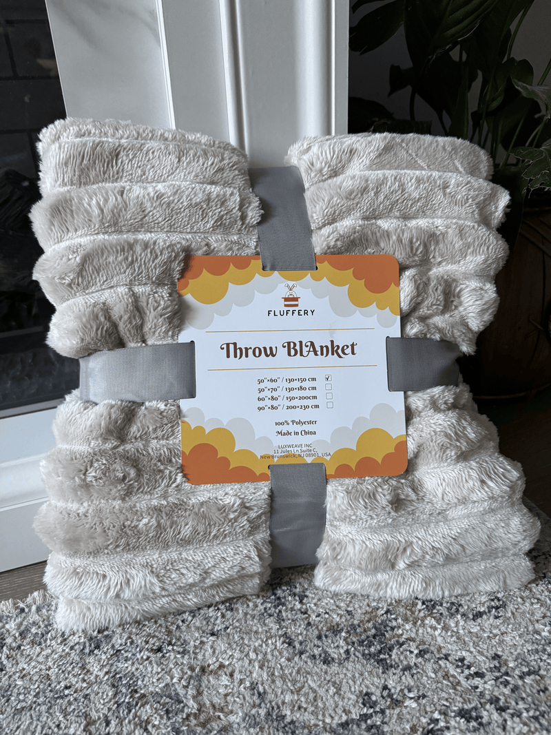 Ultra-Soft Ribbed Fleece Throw Blanket – Khaki, 60x80