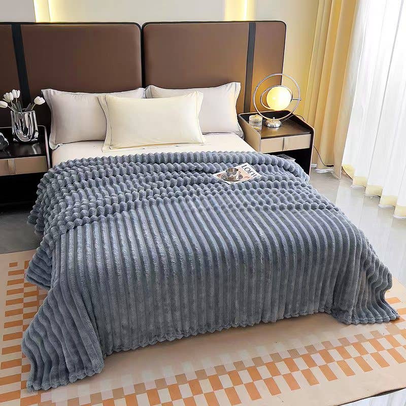 Ultra-Soft Ribbed Fleece Throw Blanket – Iceberg Blue, 50x60