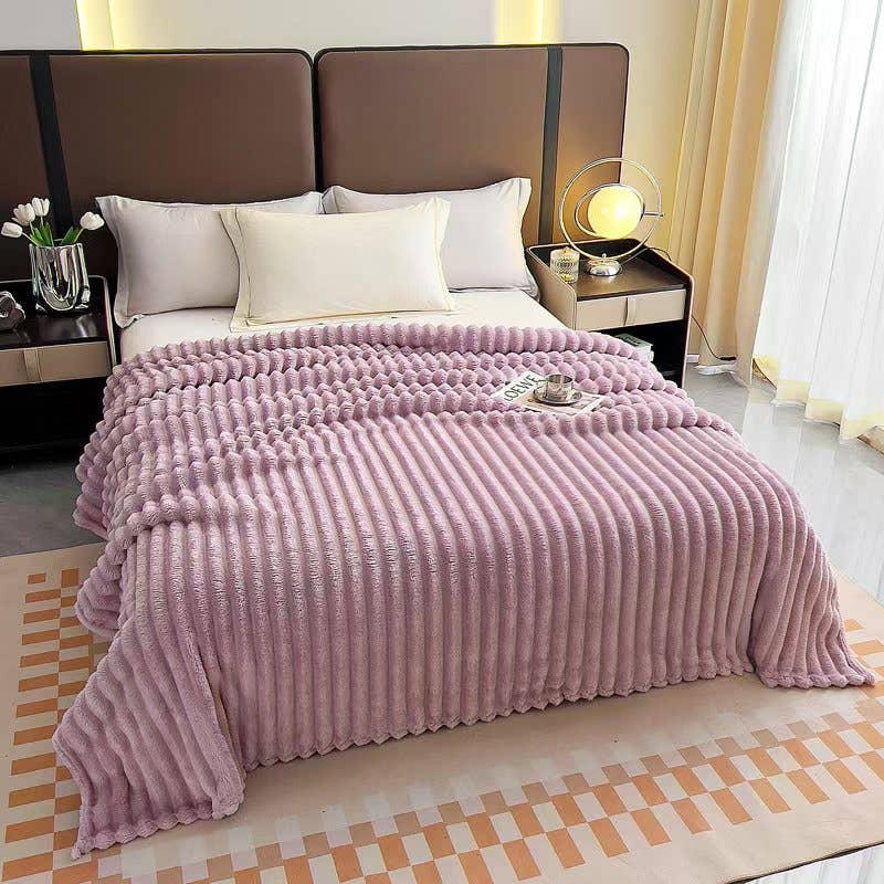 Ultra-Soft Ribbed Fleece Throw Blanket – Lavender Pink, 60x80