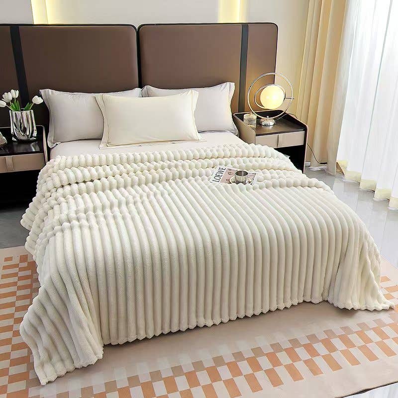 Ultra-Soft Ribbed Fleece Throw Blanket – White, 60x80
