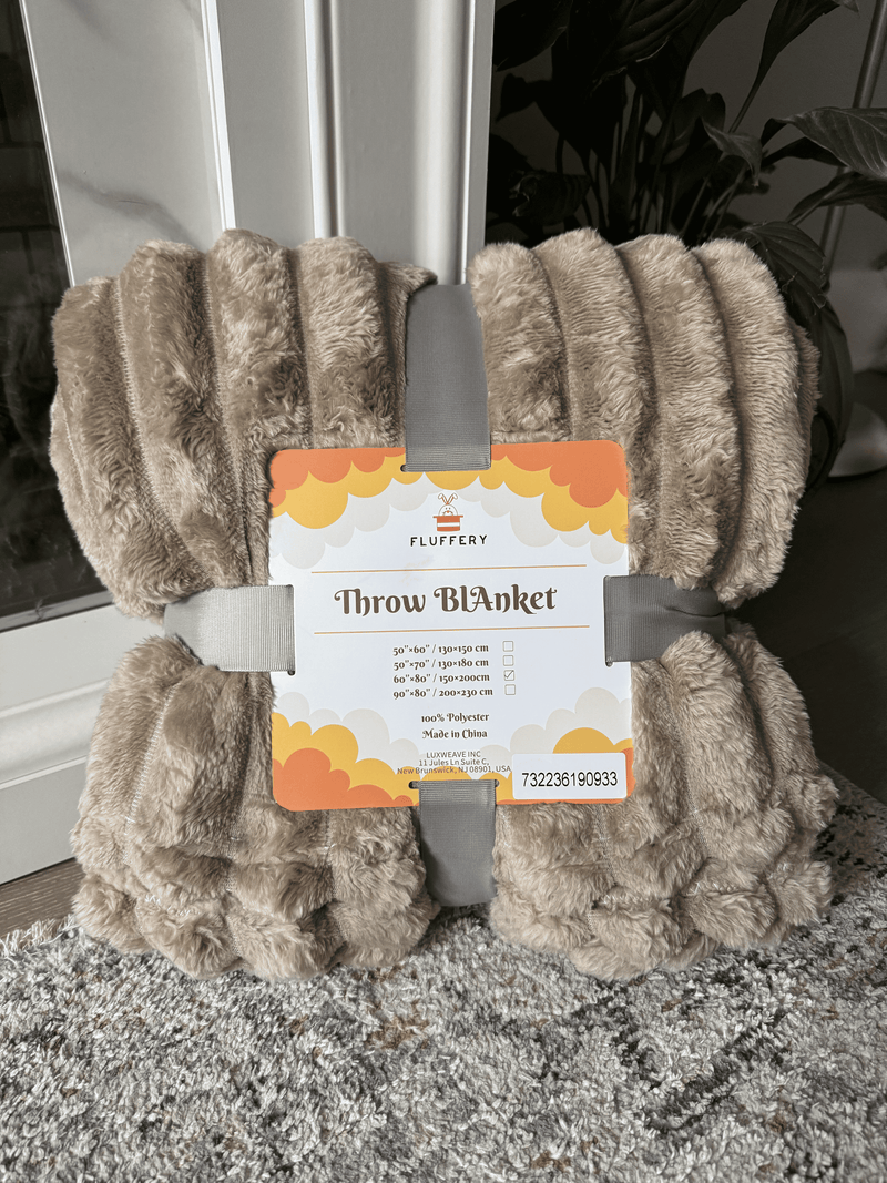 Ultra-Soft Ribbed Fleece Throw Blanket – Brown, 60x80