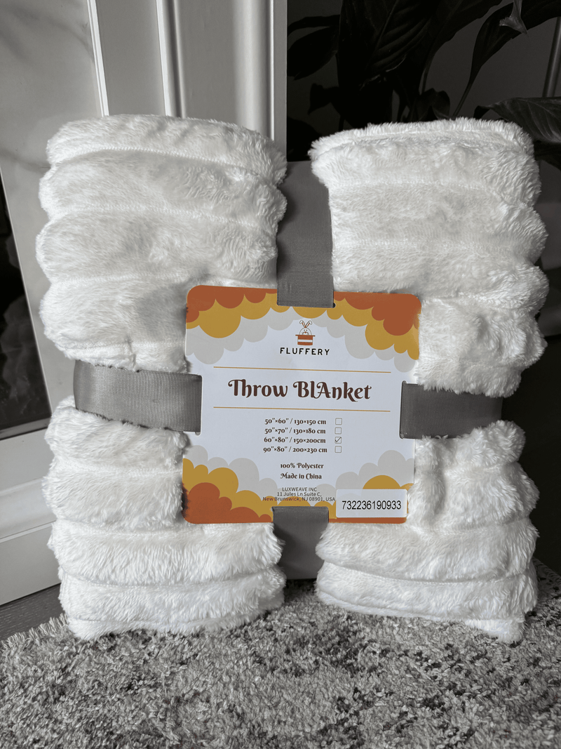 Ultra-Soft Ribbed Fleece Throw Blanket – White, 60x80