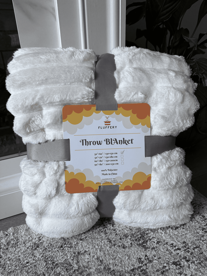 Ultra-Soft Ribbed Fleece Throw Blanket – White, 50x60